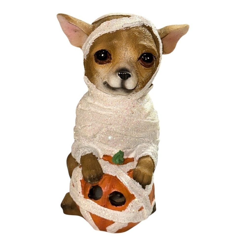 Adorable Halloween Dog Figurine – Resin in Mummy Costume – Fall Décor